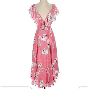NWT XS Yumi Kim Pink and White Floral Wrap Midi Dress